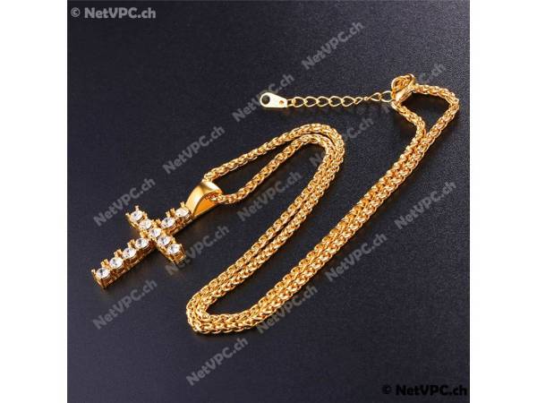 Goldene Strass Diamant Kreuz Halskette