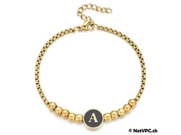 Bracelet lettres initiales en perles dorées