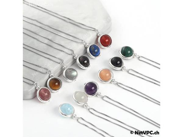 Halskette mit Anhänger aus Silber und Naturstein - 12 Farben