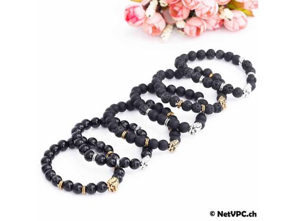 Bracelet en perle noire - Tête de lion - 6 Styles