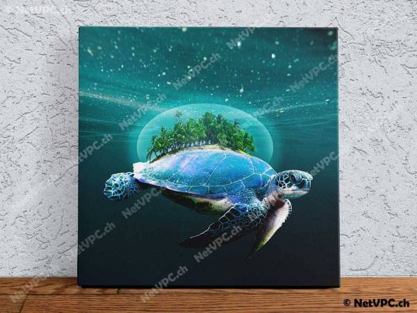 Leinwandbild - Meeresschildkröte unter Wasser - Leinwand Poster 